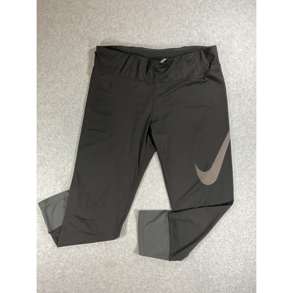 Nike Dri-FIT Mens XL Running Black Cropped Reflective Swoosh Leggings 1701